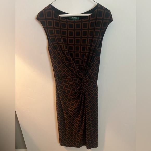 RALPH LAUREN SIZE 4 -BROWN AND BLACK GEOMETRIC DESIGN  SLEEVELESS DRESS. - Picture 1 of 10
